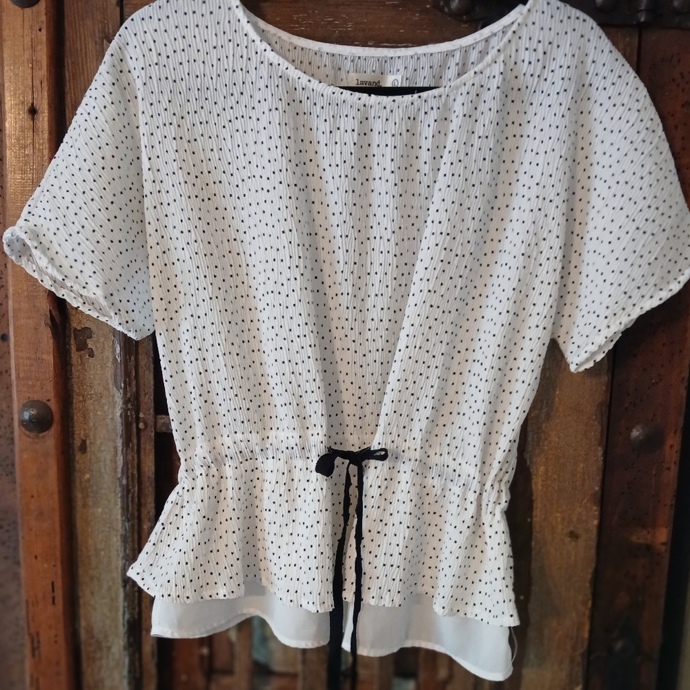 L  Lavand White and Black Dotted Blouse